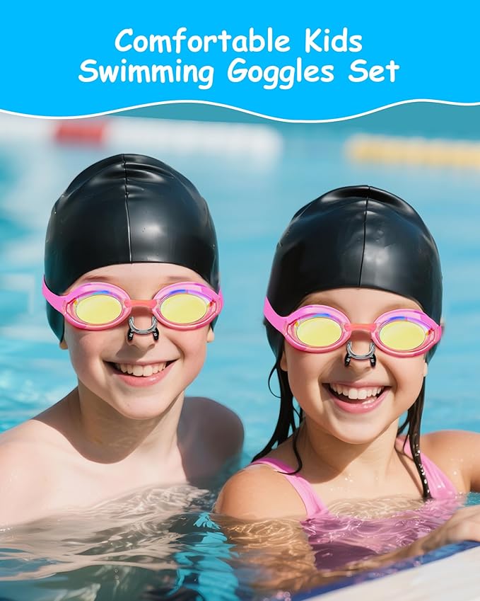 Kids Swim Goggles, Anti-fog and UV Protection with Swim Cap for Age 3-15 Youth Boys Girls Toddler-StrideForce Fitness