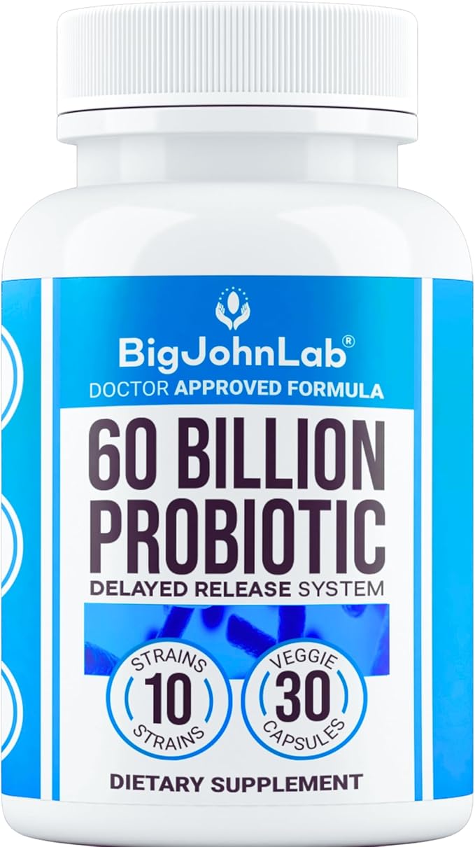 BIGJOHNLAB® Probiotics 60 Billion CFU – 10 Strains + Organic Prebiotics – Immune, Digestive & Gut Health – Supports Occasional Constipation, Diarrhea, Gas & Bloating – for Women & Men – 30ct-StrideForce Fitness