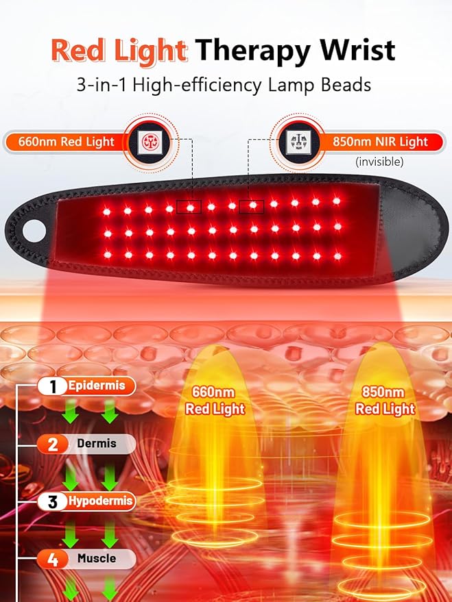 Red Light Therapy for Hand Wrist with Heat & Massage, 3000mAh Wireless Controller Infrared Light with 108 Beads Wrist Brace & Hands Wrap Pad for Knee Ankle Foot Joint Faster Recovery Pain Relief-StrideForce Fitness