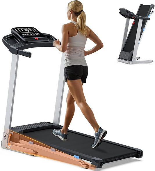 Folding Treadmill with Incline, 3.0 HP Quiet Treadmills for Home, 350 lbs Weight Capacity & 7.6 MPH, Incline Treadmill with Pulse Sensor and Bluetooth Speaker, Wide Belt, App, LED Display-StrideForce Fitness