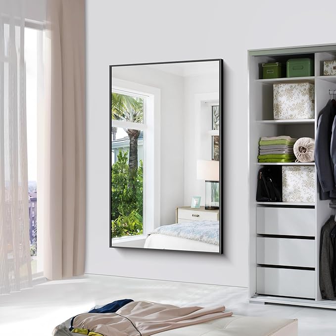 Bathroom Mirror,60x36 inch Large Wall Mirror for Bathroom Wall Mounted Black Rectangle Mirrors,Black Bathroom Mirror for Living Room,Farmhouse,Bedroom Entryway,Horizontal/Vertical-StrideForce Fitness