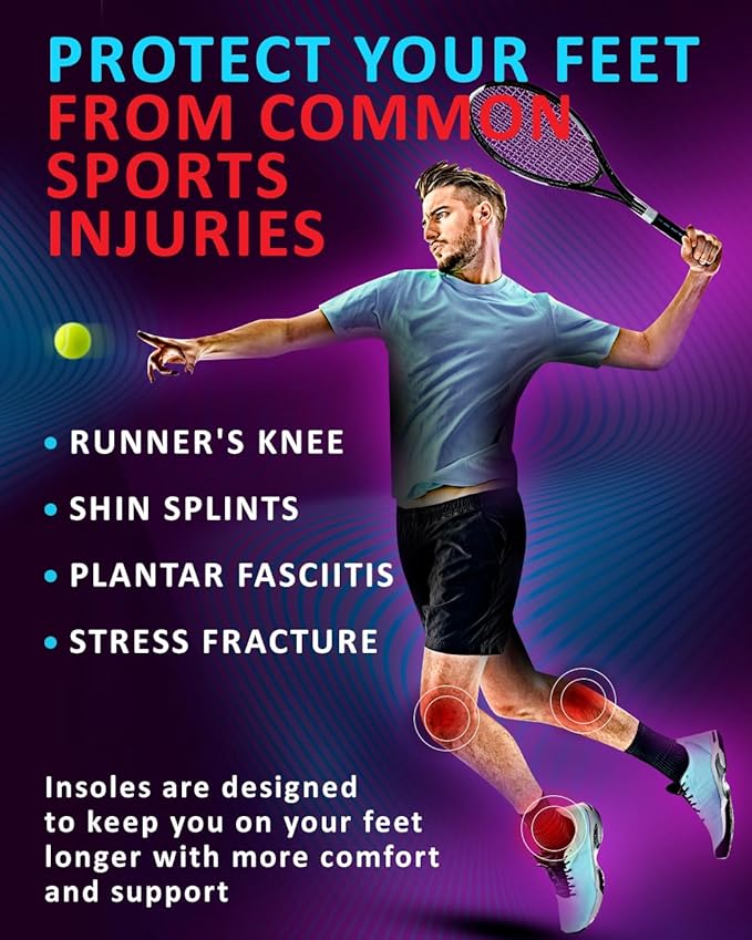 Sport Shock Absorbing Insoles - Athletic Shoe Cushioning Inserts for Men and Women - Ideal for Active Sports Running Training Hiking - Neutral Arch Good for Sneakers Shoes (S, Indigo)-StrideForce Fitness