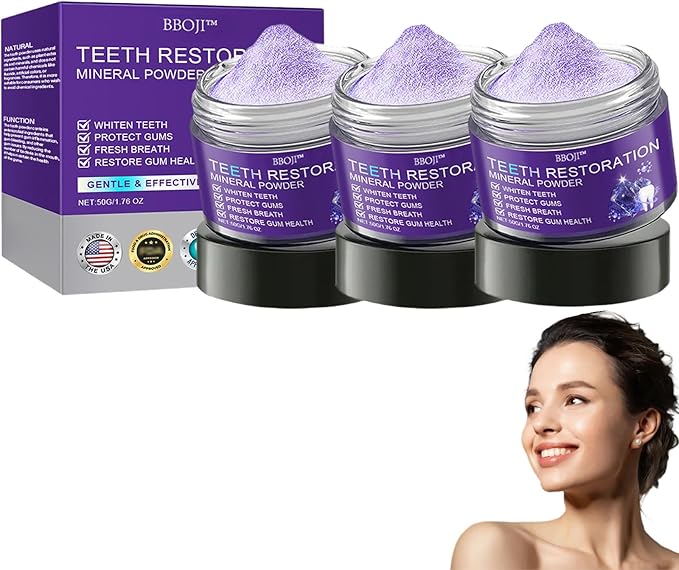 BBOJI Teeth Restoration Mineral Powder, Tooth Restoration Powder, Natural Teeth Restoration Powder-50g, Professional Oral Care, Protect Gums and Freshen Breat (3 Bottle)
