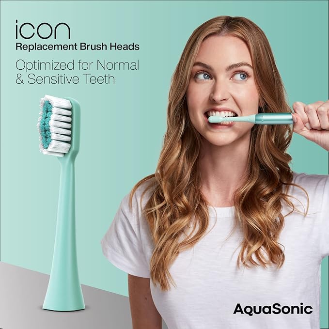 AquaSonic Genuine Icon Replacement Brush Heads | Compatible with AquaSonic Icon Toothbrush | 2 Brush Heads | for Normal & Sensitive Teeth (Mint)