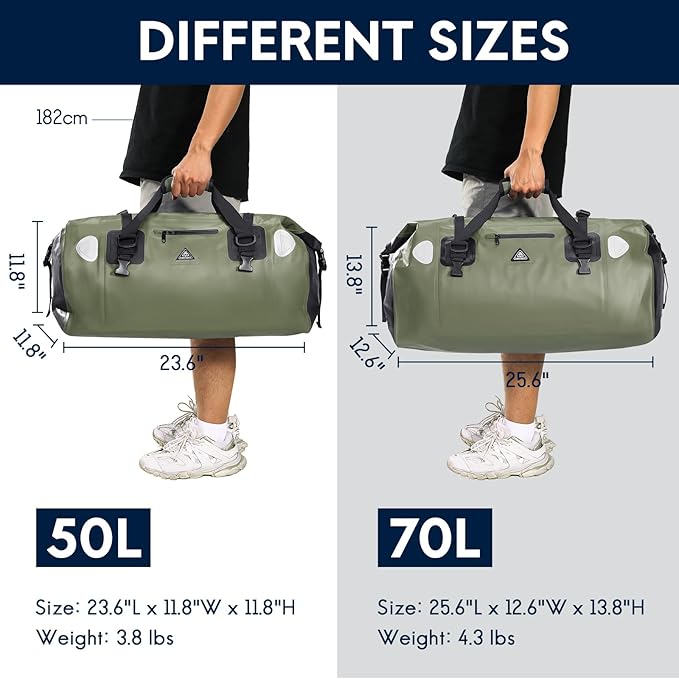 Haimont Waterproof Duffel Bag Roll-top Dry Duffel Bag with Quick-fixed Straps for Motorcycling, Rafting, Boating, SUP, Kayaking, Travel, 50L/70L-StrideForce Fitness