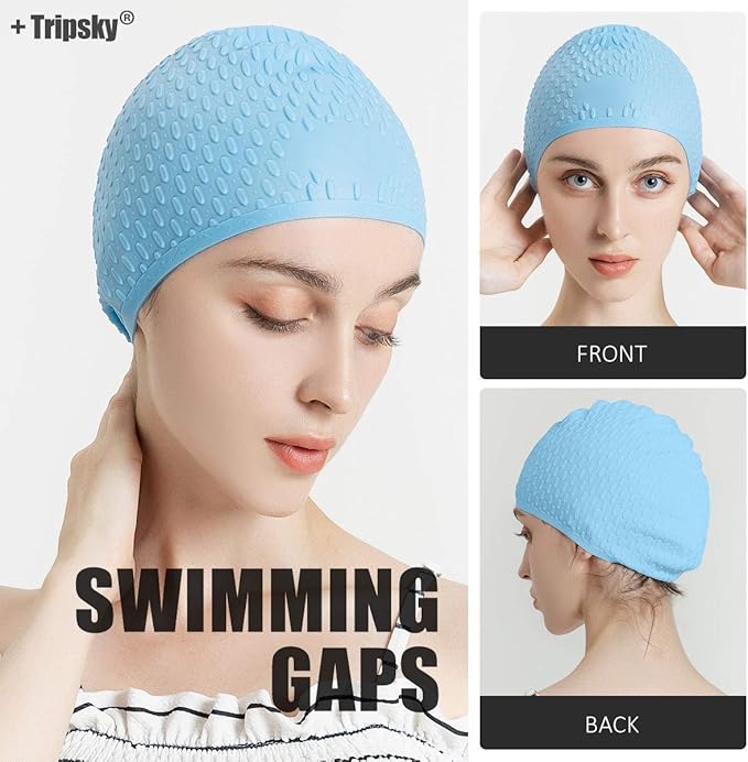 Tripsky Silicone Swim Cap,Comfortable Bathing Cap Ideal for Curly Short Medium Long Hair, Swimming Cap for Women and Men, Shower Caps Keep Hairstyle Unchanged…-StrideForce Fitness