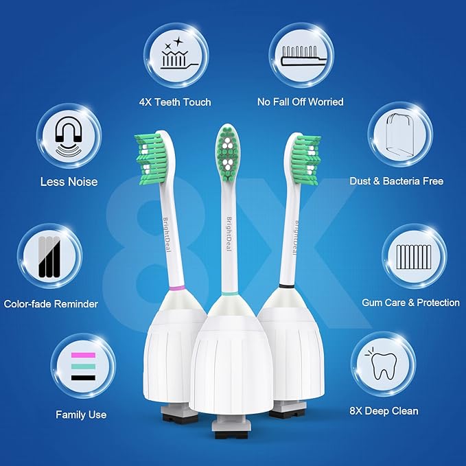 Toothbrush Heads for Philips Sonicare Essence Elite Advance Xtreme CleanCare E-Series Electric Sonic Screw-on Brush Replacement HX7022/66 HX7023 HX7001 with Cap, 6 Pack