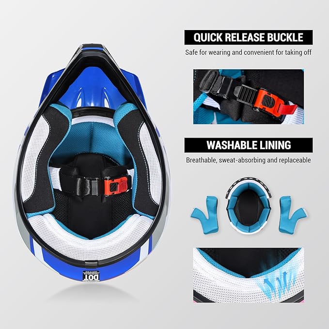 Youth Dirt Bike Helmet DOT Certified - Full Face Motorcycle Helmet for Off-Road, ATV, Street Riding, Includes Adjustable Goggles & Protective Gloves-StrideForce Fitness