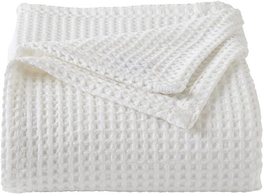 100% Cotton Waffle Weave Bed Blanket | Soft, Breathable, and Lightweight Blanket for All-Season | Perfect for Layering | Brielle Collection (Full/Queen, White)-StrideForce Fitness