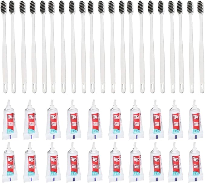 Travel Brush with Toothpaste – 20 Pieces Hygiene Kit | Portable Brush, for Travel Camping Hotels Gym School Hospital Briefcase