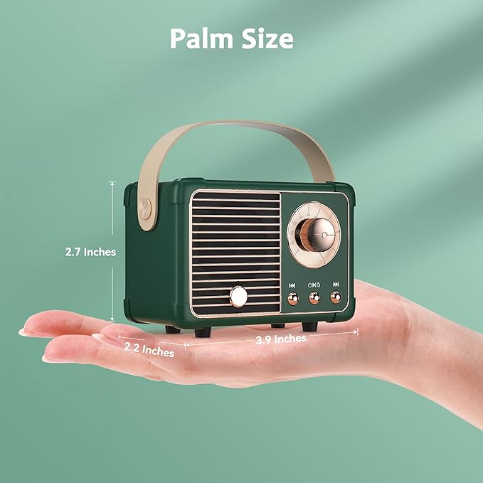 Retro Bluetooth Speaker, Cute Small Bluetooth Speakers Portable Wireless for Indoor Outdoor Vintage Home Office Decor, Perfect for Party Desk Kitchen Hiking Beach Travel Gift Ideas Green-StrideForce Fitness