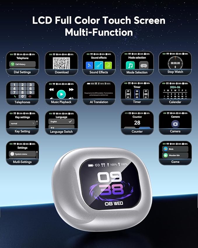 AI Language Translation Earbuds, Bluetooth 5.4 Headphones Translator for 144 Languages & Accents, OWS LCD Touch Screen Real-Time Earphones Fit iOS and Android Ideal for Travel Business Learning,Silver-StrideForce Fitness