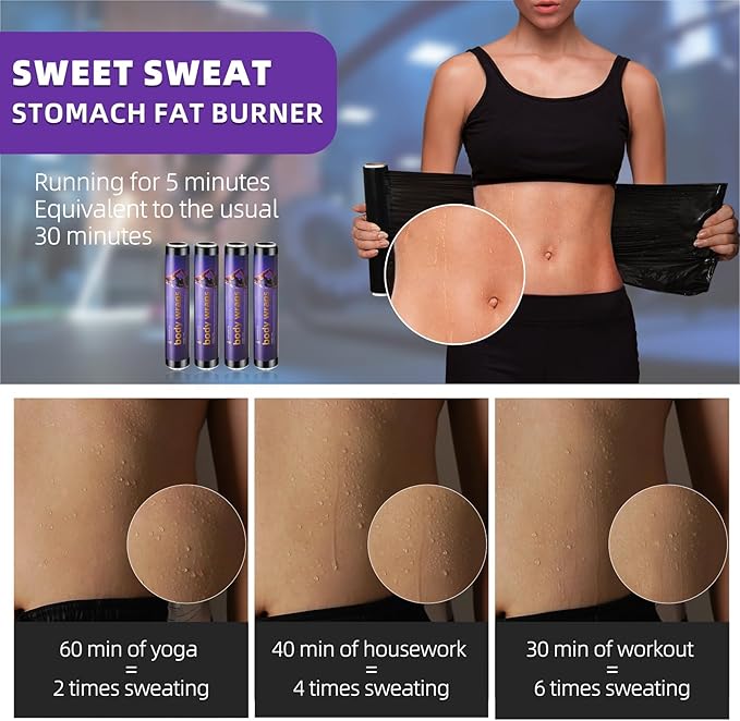 4 Rolls 60 Meters Black Osmotic Plastic Body Wrap Exercise & Fitness Sweat Enhancer Anti-Shedding Yoga Training Band Set, DIY Sauna Wrap Pilates Workout-StrideForce Fitness