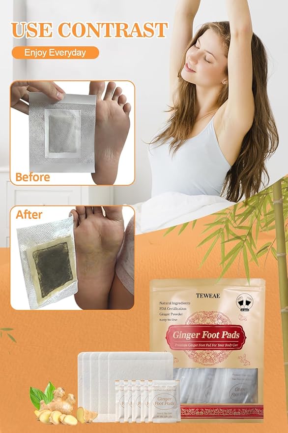 Foot Pads - 60Pads Pure Natural Ginger Powde Bamboo Vinegar Pads, Goodnight Foot Pads for Travel or Home Use-StrideForce Fitness