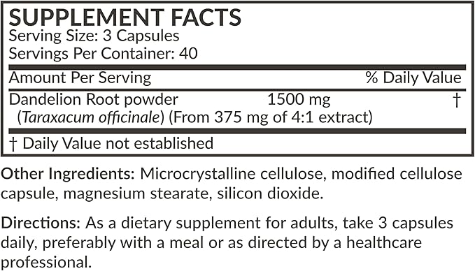 Futurebiotics Dandelion Root 1500 MG per Serving Traditional Diuretic Herb, Non-GMO, 120 Vegetarian Capsules-StrideForce Fitness