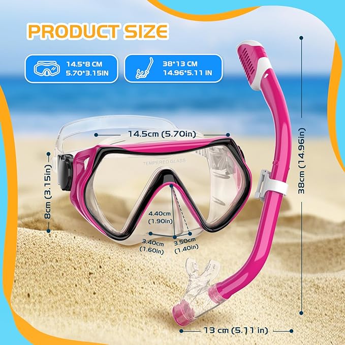 Snorkeling Gear, Dry Snorkel Set180° Panoramic Wide View,Anti-Fog Scuba Diving Mask, Professional Snorkeling Gear for Free Breathing, Swimming, Diving-StrideForce Fitness
