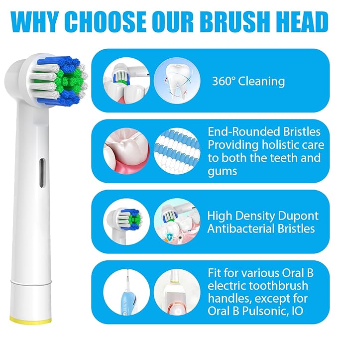 Replacement Toothbrush Heads Compatible with Oral B Braun, 12 Pcs Professional Electric Toothbrush Brush Heads Compatible with Oral B Replacement Heads Refill 7000/Pro 1000/9600/500/3000