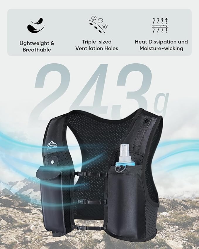 Running Vest for Women Men, USA Original Patent, Adjustable Chest Straps Running Hydration Vest with 500ml Soft Flask, Lightweight Reflective Hydration Backpack for Marathon-StrideForce Fitness