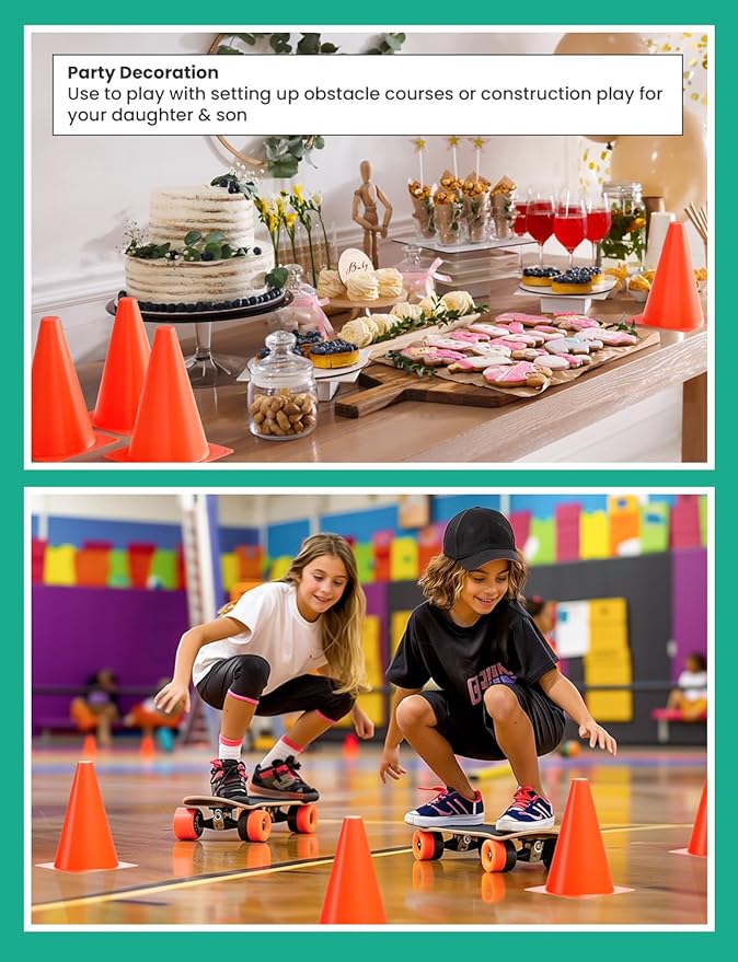 GHB Soccer Cones 7" 9" of 12 24 Pack Disc Soccer Sport Cones Training Field Marker Agility Cones for Basketball, Coaching, Practice Equipment Includes Drills Guide-StrideForce Fitness