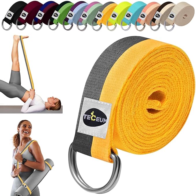 TECEUM Yoga Strap & Mat Strap – 2 IN 1 – Cotton – 6 ft 8 ft 10 ft (30+ colors) – Adjustable Non-Slip Belt for Yoga, Pilates, Stretching, Physical Therapy, Fitness & Home Workout – For Carrying Mats-StrideForce Fitness