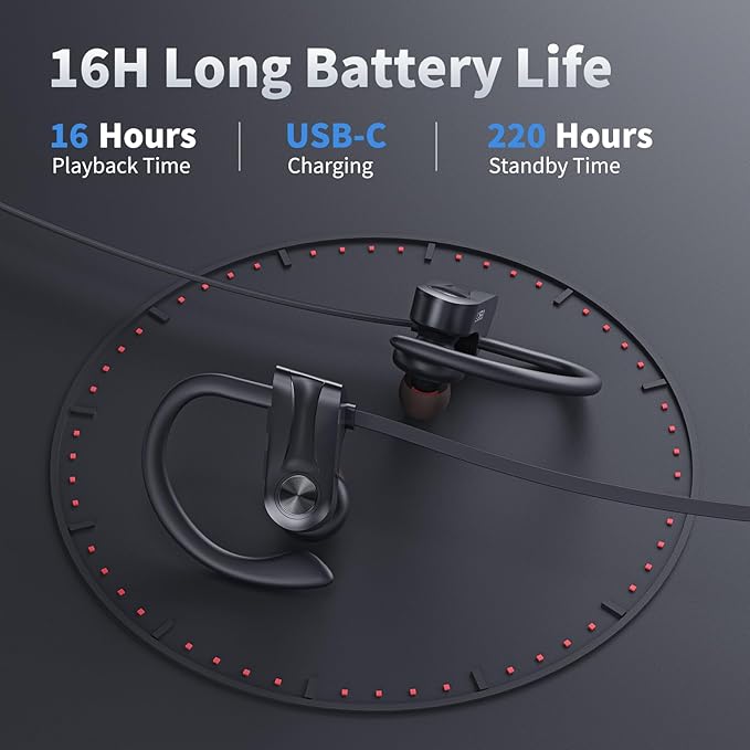 JOYWISE Bluetooth Headphones, Wireless Earbuds Bluetooth 5.3 Headphones with 16Hrs Playtime Stereo Bass Headsets, IPX7 Waterproof Running Earphones for Sports, Black-StrideForce Fitness
