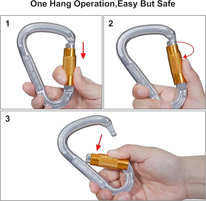 Auto Locking Rock Climbing Carabiner Clips, Heavy Duty Asymmetrical Carabiner Connector Used for Rappelling Rescue Outdoor Climbing, Mountaineer, Hammock, Camping-StrideForce Fitness
