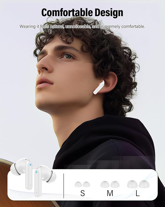Wireless Earbuds, Bluetooth 5.4 Headphones Bass Stereo, Ear Buds with Noise Cancelling Mic, IP7 Waterproof in Ear Earphones, 36H LED Display Bluetooth Earbuds for Laptop Pad Phones Sports, White-StrideForce Fitness