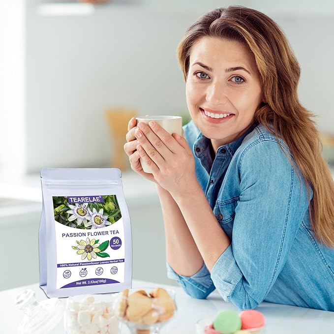TEARELAE - Passion Flower Tea, 50 Count - Pure Passionflowers Leaves Tea Bags - Pasiflora Tea for Relaxation & Sleep- Non-GMO - Caffeine-Free-StrideForce Fitness