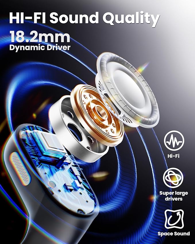 Open Ear Earbuds Bluetooth Headphones Wireless - 80Hrs Playtime Wireless Earbuds with IPX7 Waterproof Touch Control Earphones Sport with 18.2mm Drivers Stereo Sound Bluetooth 6.0 for Running Fitness-StrideForce Fitness