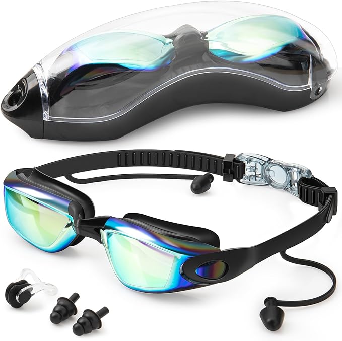 Swim Goggles,Swimming Goggles No Leaking Anti Fog UV Full Protection with Nose Clip Earplugs,Swim Pool Goggles for Adult Men Women Youth-StrideForce Fitness
