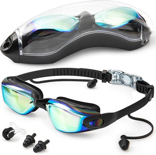 Swim Goggles,Swimming Goggles No Leaking Anti Fog UV Full Protection with Nose Clip Earplugs,Swim Pool Goggles for Adult Men Women Youth-StrideForce Fitness