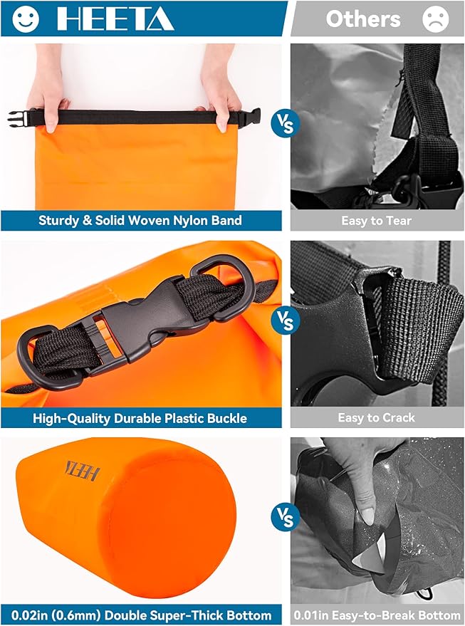 HEETA Waterproof Dry Bag for Women Men(Upgraded Version) 5L/10L/20L/30L/40L Roll Top Lightweight Dry Storage Bag Backpack with Emergency Whistle for Travel, Swimming, Boating, Kayaking, Camping, Beach-StrideForce Fitness