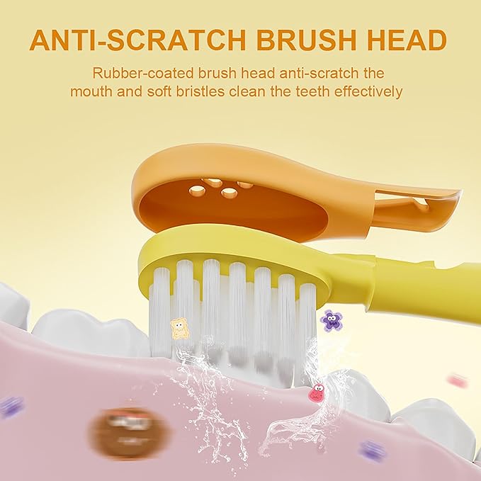 KIWIBIRD Kids Electric Toothbrush for Ages 3–10 | Toddler Sonic Toothbrush with 4 Modes & Soft Silicone Bristles | 2-Min Timer Pressure Sensor | 45-Day Rechargeable Battery | IPX8 Waterproof (Yellow)