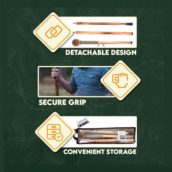 SE 3 Piece 55" Detachable Pine Wood Walking/Hiking Stick with Metal Tip, Reinforced Rubber Tip, and Water-Resistant Travel Pouch - Portable and Durable for Outdoor Adventures-StrideForce Fitness