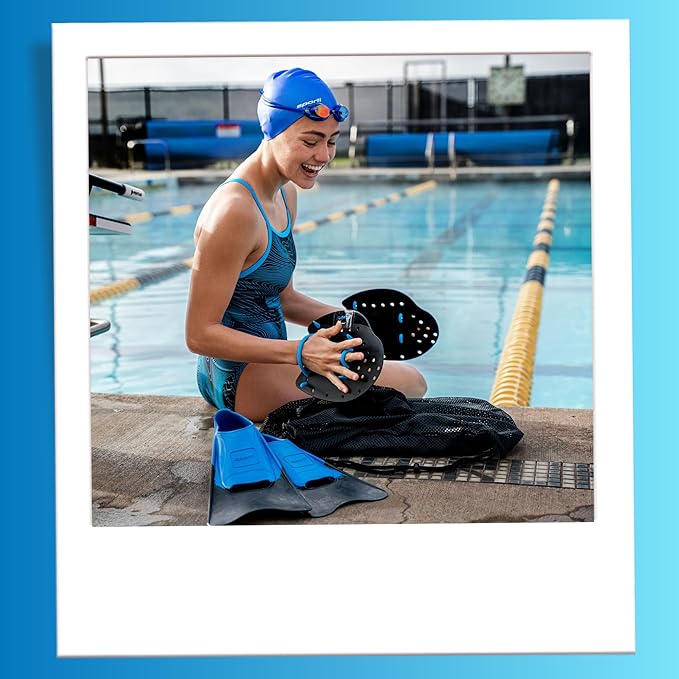 𝗦𝗽𝗼𝗿𝘁𝗶 Power Swim Paddles for Lap Swimming - Adjustable Straps - Lap Swimming Gears - Hand Paddles for Adults & Kids-StrideForce Fitness
