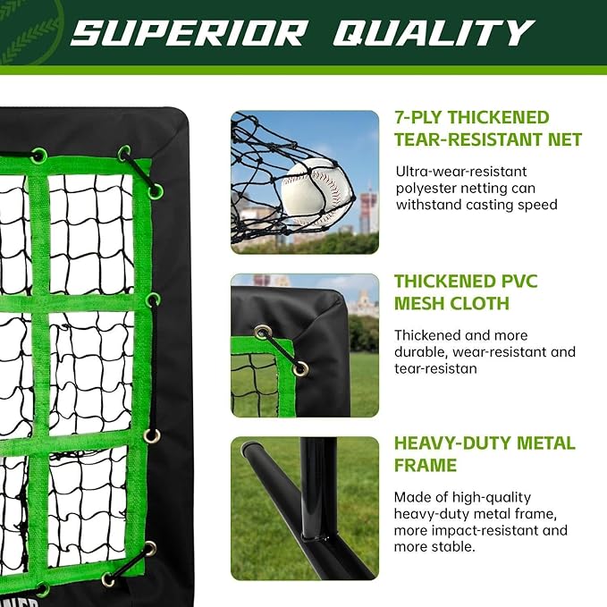 9 Hole Pitching Net, Heavy-Duty Baseball Net with Strike Zone for Pitching and Hitting, Height Adjustable Training Equipment with 9 Pocket Pitching Target for Baseball & Softball Practice-StrideForce Fitness