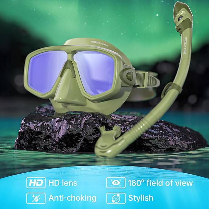 WATERTIME Snorkeling Gear for Adults, Dry Top Snorkel Set with Anti-Fog Panoramic Diving Mask & Waterproof Design, Adult Snorkel Mask for Snorkeling and Scuba Diving-StrideForce Fitness