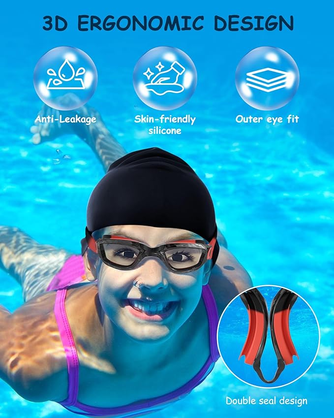 Kids Swim Goggles, Swimming Goggles for Kids Toddlers 3-14 with Swim Cap, Nose Clip, Nose Bridge, Ear Plugs-StrideForce Fitness