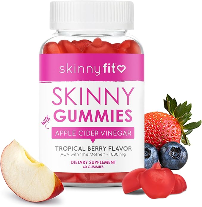 SkinnyFit Skinny Gummies Apple Cider Vinegar Gummies w/ The Mother, Healthy Weight, Immune Support, Vitamin B9, B12, Beetroot, Pomegranate, Vegan-Friendly, 60 Count-StrideForce Fitness