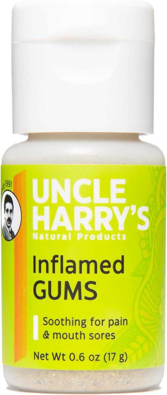Uncle Harry's Inflamed Gums & Mouth Sores Tooth Powder | Powder Toothpaste for Gum Health & Sensitive Teeth | Tooth Pain & Mouth Sore Rinse Made with Pure Essential Oil (0.6 oz)