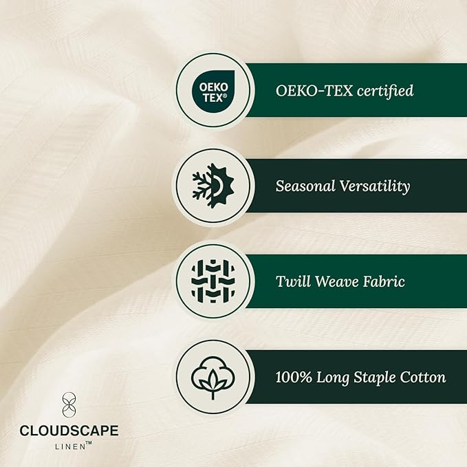 Cloud Scape Linen 100% Cotton Queen Size Blanket, Herringbone Pattern, Lightweight Summer Blanket,Best Gifts for Women, fits Full Size Bed, 92 x 92, Ivory-StrideForce Fitness