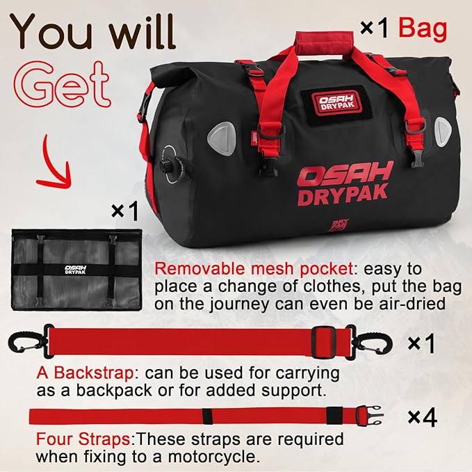 Waterproof Duffel Bag - Motorcycle Dry Bag Tail Bag with Large Storage Space, Waterproof Luggage Duffle Bags with Outer Mesh Zipper Pocket for Camping, Kayaking, Fishing & Traveling-StrideForce Fitness
