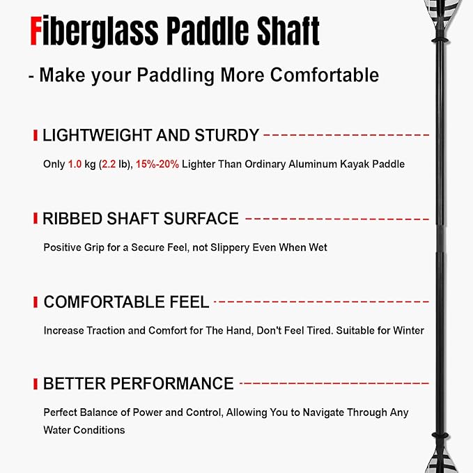 Kayak Paddles with Fiberglass Shaft and Reinforced PP Blade, Floating Adjustable Kayaking Oars, 3 Piece, 220-240 cm/86-94 Inches, 240-260 cm/94-102 Inches-StrideForce Fitness