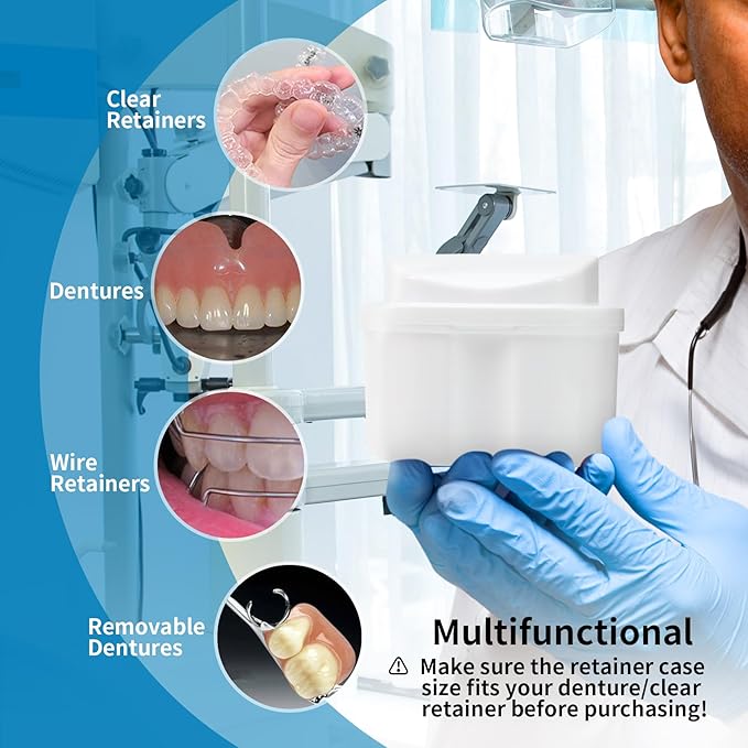 Annhua Dental Orthodontic Retainer Case Cleaning, Denture Cup Holder Case Travel, Denture Retainer Bath Box Storage Soaking Box