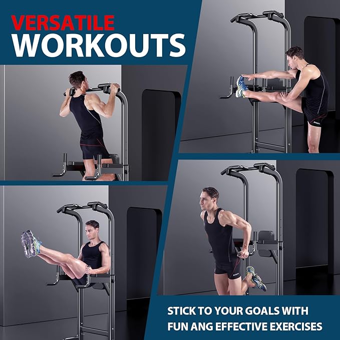 Power Tower Adjustable Height Pull Up & Dip Station Multi-Function Home Strength Training Fitness Workout Station for Home Gym-StrideForce Fitness