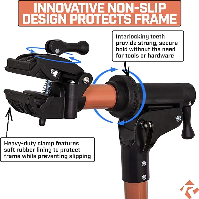 Revere Bike Repair Stand & Storage Bag, Telescoping Arm, Rotating Clamp, Magnetic Tool Tray, and Adjustable Handlebar Rod - Heavy Duty, Sturdy, Adjustable (Orange)-StrideForce Fitness