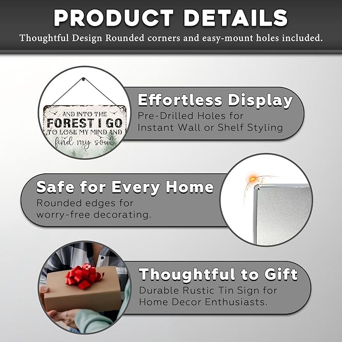 Vintage Sign And Into The Forest I Go to Lose My Mind and Find My Soul Hiking Girl Retro Metal Tin Sign for Home Coffee Wall Decor 12 * 8inch-StrideForce Fitness