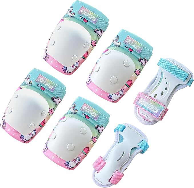 Simply Kids Knee and Elbow Pads with Wrist Guards, HardSoft Pad Tech. - CPSIA Certified Protective Gear Set - Inline Roller Skate Skateboard Bike Knee Pads for Kids Child Girls Boys Toddler Youth-StrideForce Fitness