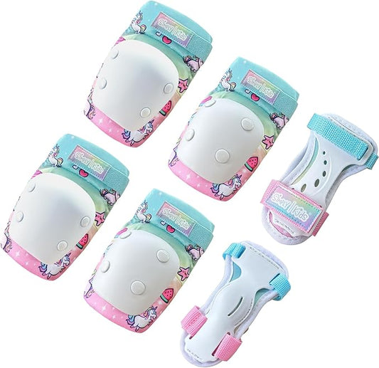 Simply Kids Knee and Elbow Pads with Wrist Guards, HardSoft Pad Tech. - CPSIA Certified Protective Gear Set - Inline Roller Skate Skateboard Bike Knee Pads for Kids Child Girls Boys Toddler Youth-StrideForce Fitness