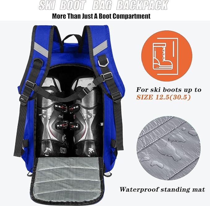 KEOFID 50L Ski Boot Bag Backpack, Waterproof Ski Bag, Travel Backpack for Ski Helmet, Snowboard-StrideForce Fitness